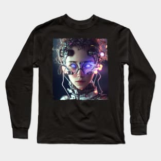 Vaporwave AI Cyborg Woman Art Long Sleeve T-Shirt